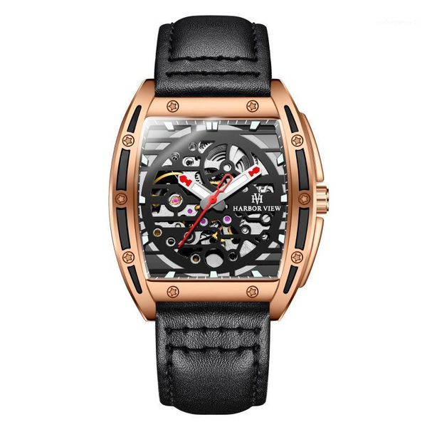 

wristwatches men's watch tourbillon hollow luminous automatic mechanical fashion leisure business wine barrel luxury waterproof, Slivery;brown