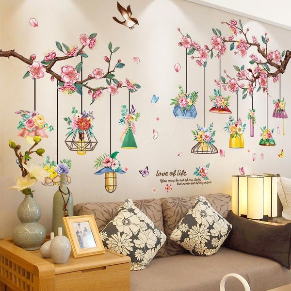 Adesivos de parede [Shijuehezi] lustres luzes DIY ramo de árvore flores decalques mural para sala de estar quarto decoração de casa