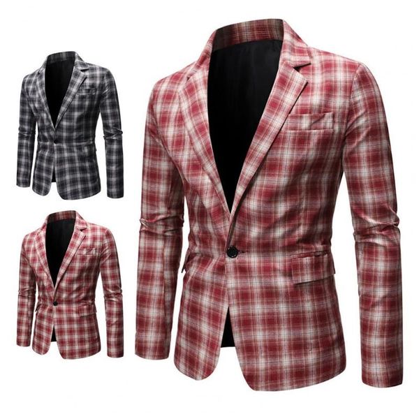 

men's suits & blazers business blazer casual formal soft stylish long sleeve plaid print suit coat, White;black