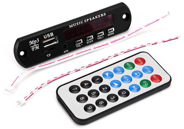 

car digital led12v auto mp3 player decoder board panel support fm radio usb tf aux remote display memory function free