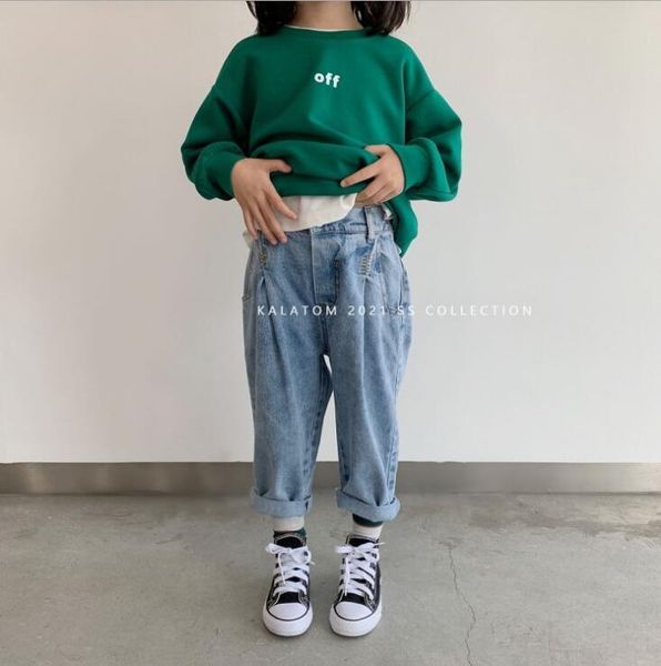 

jeans 2021 arrival girls boys denim long pants spring fashion kids jean 2-8 years yl841, Blue