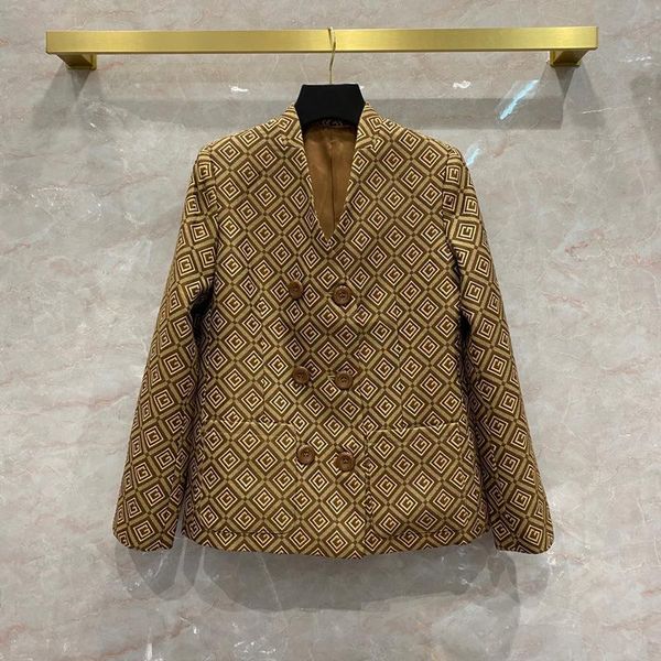 

women's suits & blazers luxury woman 2021 early spring jacquard blended v-neck high street blazer double-breasted long sleeve big pocke, White;black