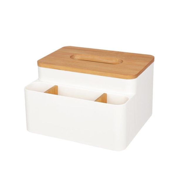 

tissue boxes & napkins multifunction deskbamboo cover napkin box organize holder for home office (white)