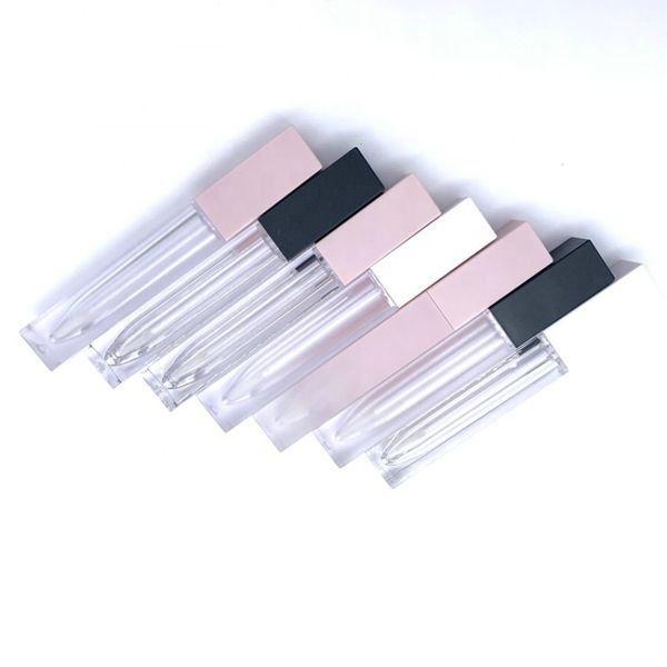 

cosmetics custom label makeup lip gloss bottle packaging container wholesale 7ml black white pink square clear empty lip gloss tubes print l