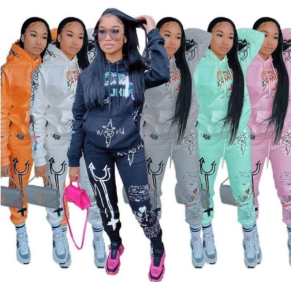 

women tracksuit 2 piece set designers clothes 2021letters printed long sleeve hooded pullover trousers outfits ladies street sports suit, Gray