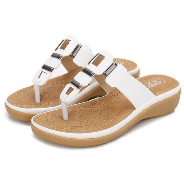 

summer comfortable women slippers fashion metal decoration wedges flip female flop's casual beach shoes xx239 210625, Black