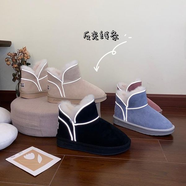 

boots snow women's winter fur one body thick bottom fleece warm cotton shoes tide, Black