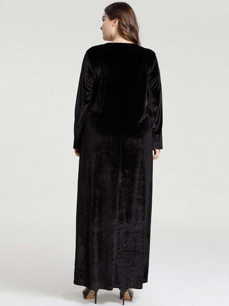 

size large women's dress of golden velvet flower embroidered sleeve muslim robes elegant maxi dresses ta9137 fz76, Black;gray