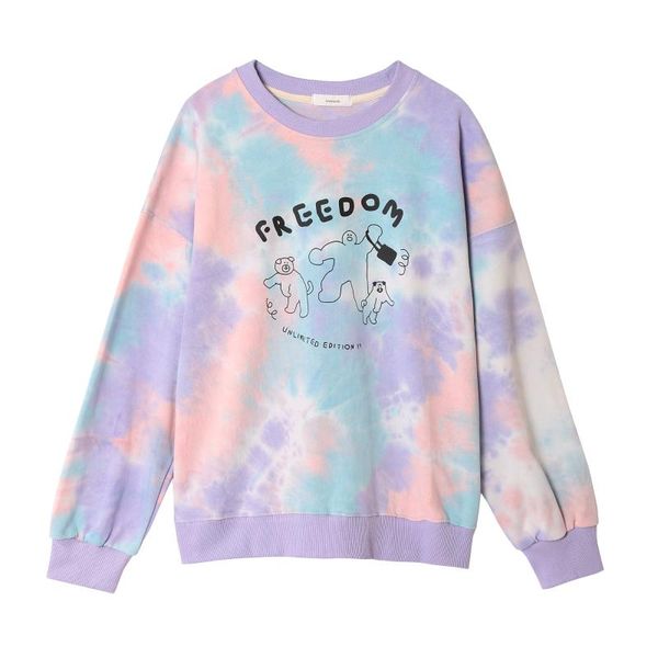 

women's hoodies & sweatshirts fall winter loose casual women pullover hoodie long sleeve o neck tie-dye letters cartoon printed ladies, Black