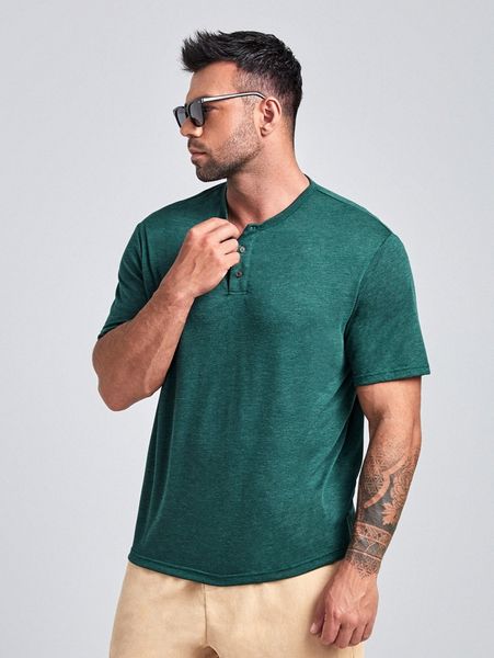 

extended sizes men solid half button tee e0qi#, White;black