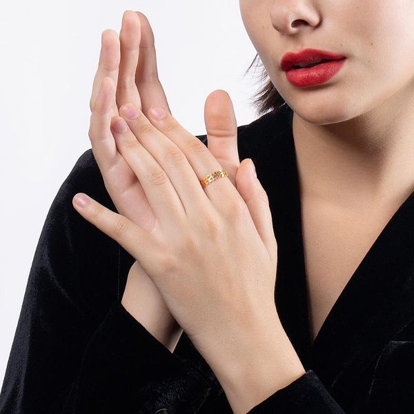 

enfashion hollow leaf ring gold color stainless steel gift rings for women 2021 open fashion jewelry anillos christmas r204077, Golden;silver