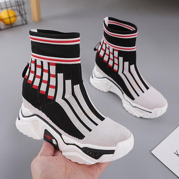 

boots liang nian brand socks shoes breathable high-women fashion sneakers stretch fabric casual autumn slip-on ladies, Black