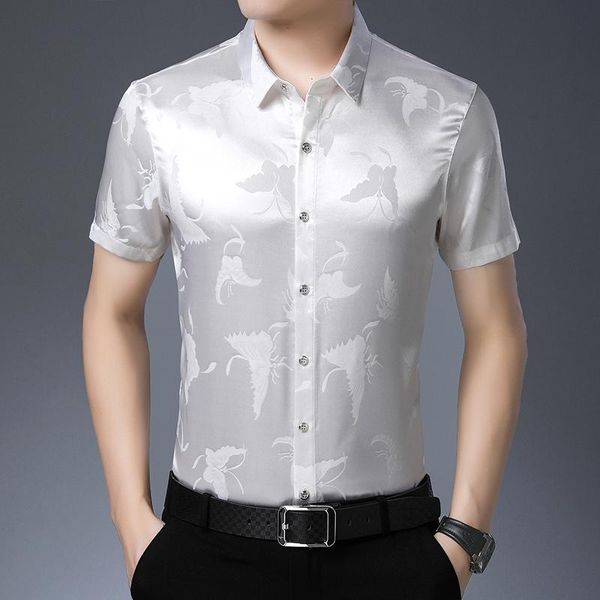

men's casual shirts summer 2021 male silk streetwear fashion butterfly short sleeve soft dress shirt man, White;black