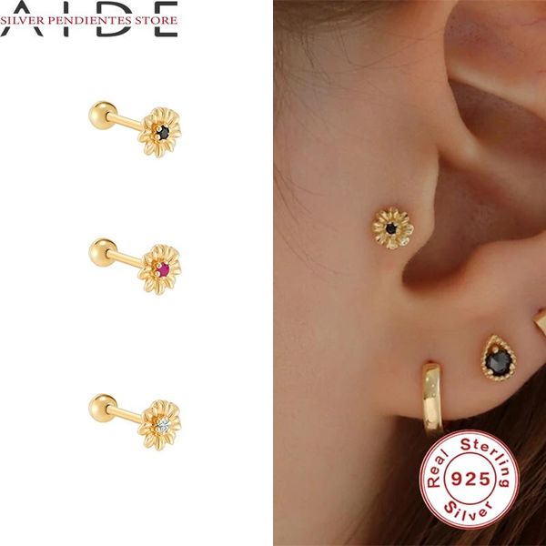 

stud aide 1pcs 925 sterling silver white zircon earrings korean women mini irregular round jewelry pendientes mujer, Golden;silver