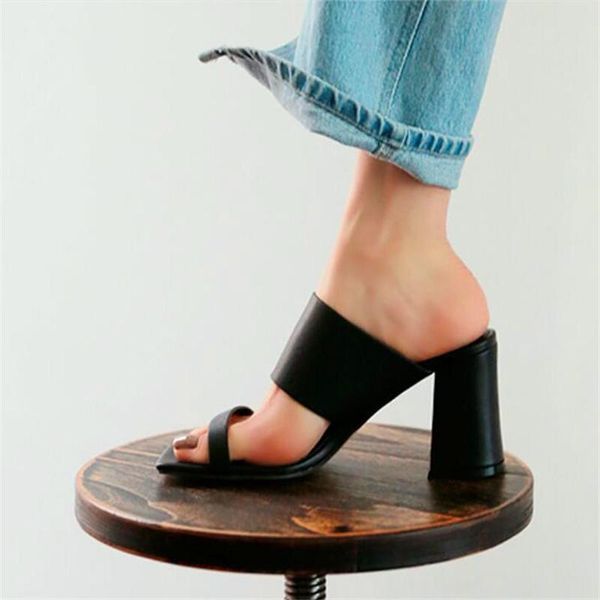 

slippers fashion lady square head high-heeled thick heel black and white high heels summer ladies