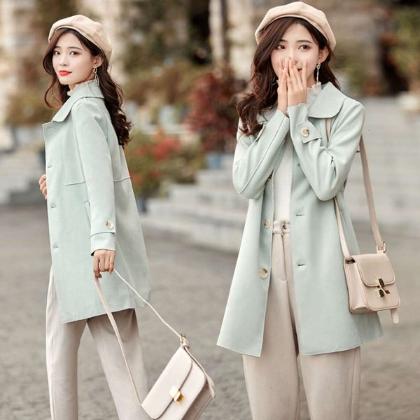 

2021deerskin cashmere windbreaker women's mid coat 2021 spring new fashion doll collar long sleeve simple temperament top, Tan;black