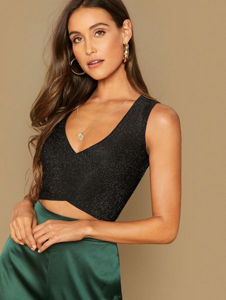 

glitter crisscross cropped tank x2h0#, White