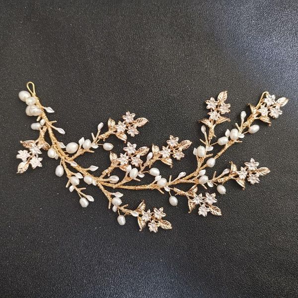 

hair clips & barrettes slbridal gold crystal rhinestones freshwater pearls branch flower wedding tiara headband bridal accessories women jew, Golden;silver