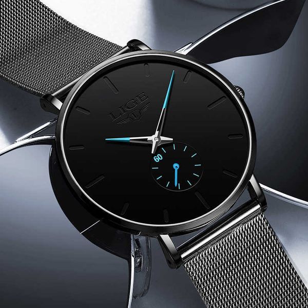 

relogio masculino lige fashion thin mens watches brand luxury quartz watch for man casual waterproof sport watches 210527, Slivery;brown