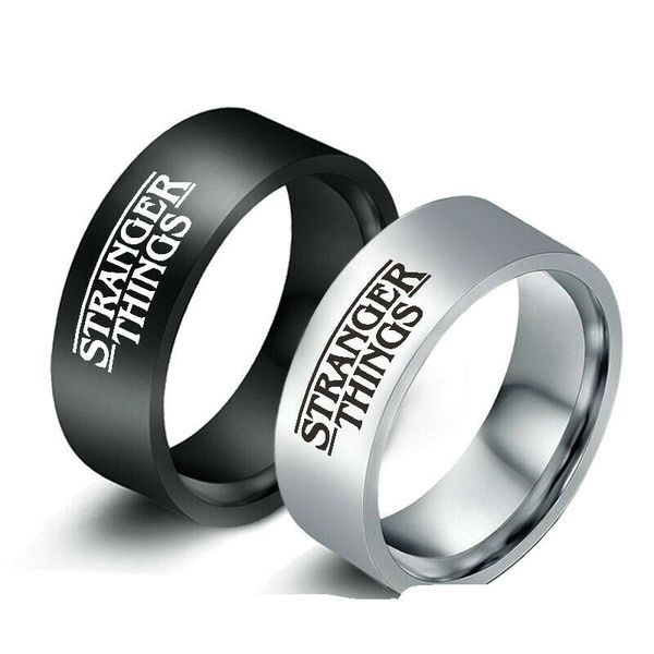 

8mm silver black stranger things couple rings stainless steel band size 6-13