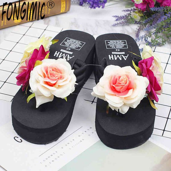 

fongimic women summer flip flops slippers indoor floor flowers handmade beach seaside holiday characters diy, Black