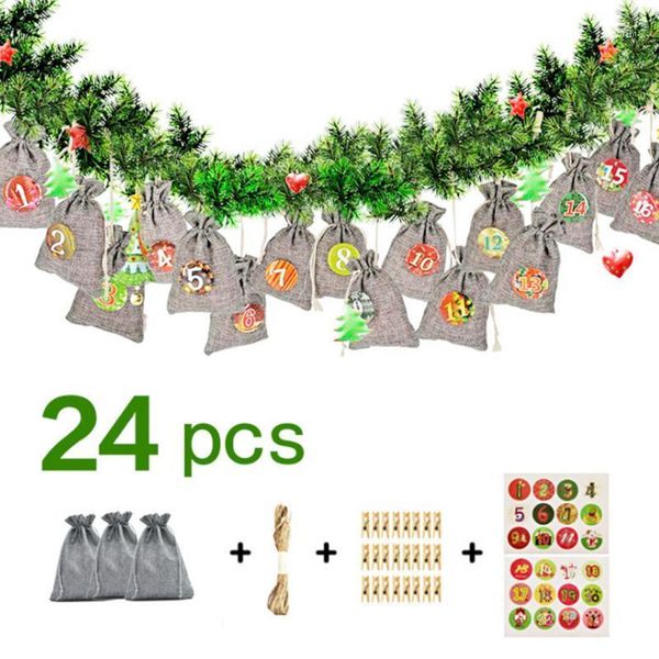 

christmas decorations pattern candy bag 1-24 advent calendar bundle cotton linen gift festival pocket home storage