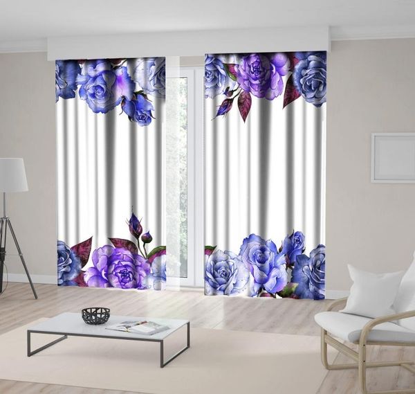 

curtain & drapes roses flower buds floral frame classic watercolor style artwork printed purple blue burgundy