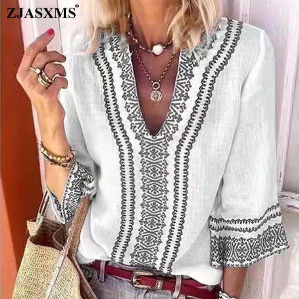 

women's blouses & shirts autumn three quarter sleeve vintage blouse women deep v neck elegant office lady shirt spring patchwork lo, White