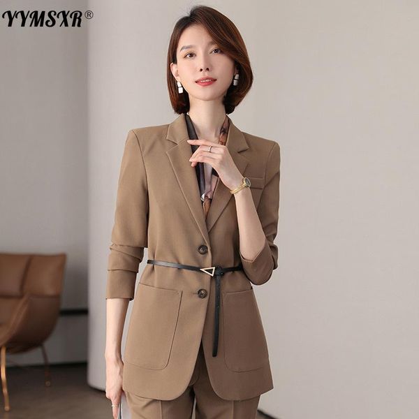 

women's two piece pants large size autumn and winter professional wear suit trousers two-piece 2021 casual jacket high quality, White