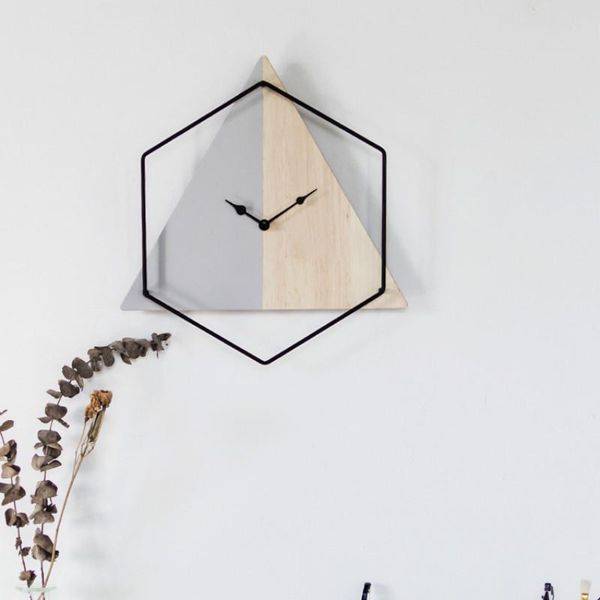 

modern design wall clock minimalism art silent geometry wooden wall clock novelty unique orologio da parete living room de50wc