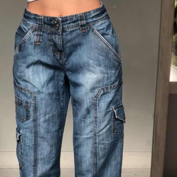 

women's jeans jeans high waist with pockets, baggy pants 6c0p, Blue