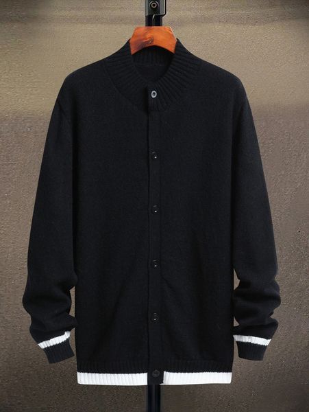 

men contrast trim button front cardigan f1ez#, White;black