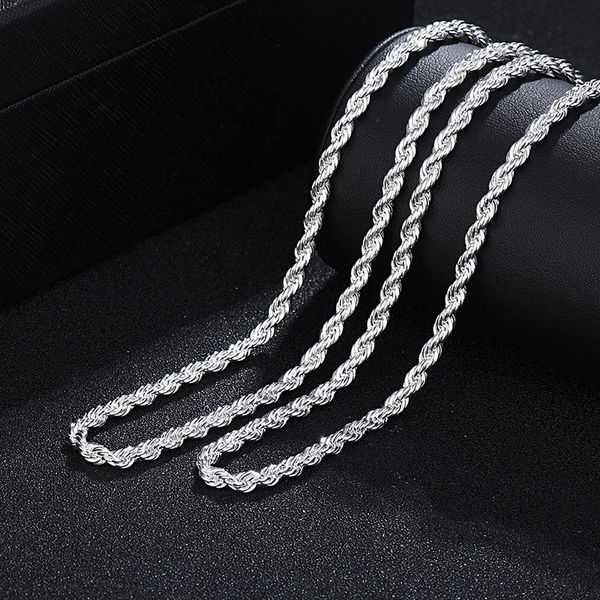 Ketten 925 Sterling Silber 16/18/20/22/24 Zoll 4 mm gedrehte Seilkette Halskette für Frauen Mann Mode Hochzeit Charm Schmuck