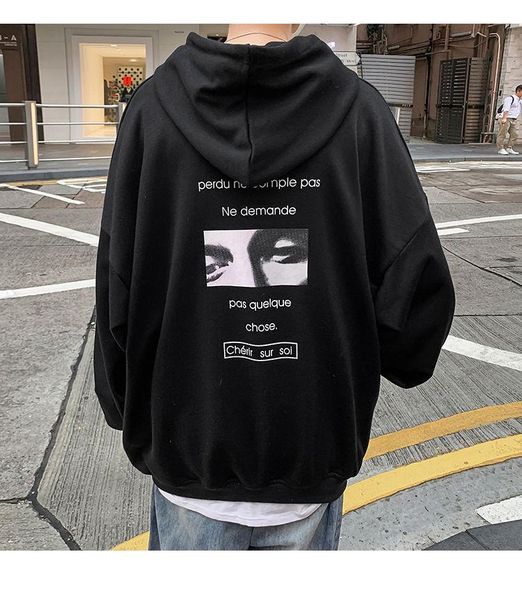 

men's hoodies & sweatshirts autumn winter hoodie men korean version of loose with fleece and thick students ins hooded coat wear, Black