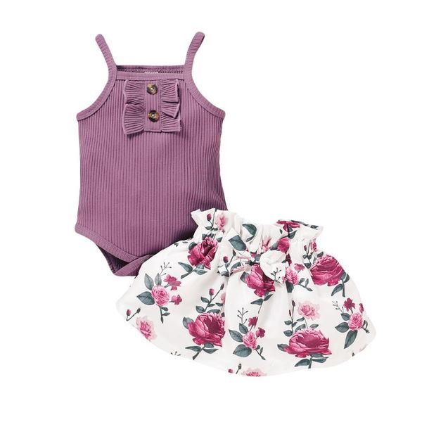 

clothing sets baby girls clothes american and european style summer toddler 2 pieces set sleeveless vest + plant printing skirts, White