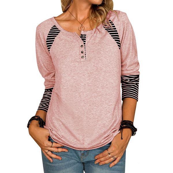 

new women's long sleeve printed striped casual t shirt women, White
