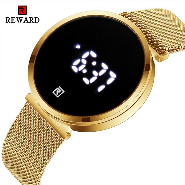 

reward 2021 brand men touch screen dial digital watch men stainless steel led waterproof quartz wrist watch relogio masculi, Slivery;brown