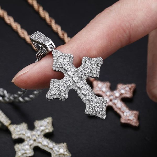 

pendant necklaces iced budded cross necklace in yellow gold jewelry accessories for women fashion mens, Silver