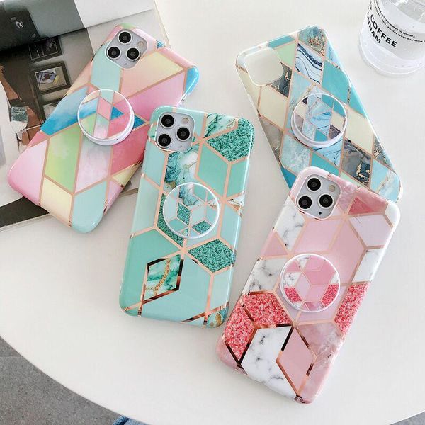 

luxury electroplated rosegold marble stone plating soft imd tpu bracket stand holder case for iphone 12 11 pro max xr xs x 8 7 se 2020
