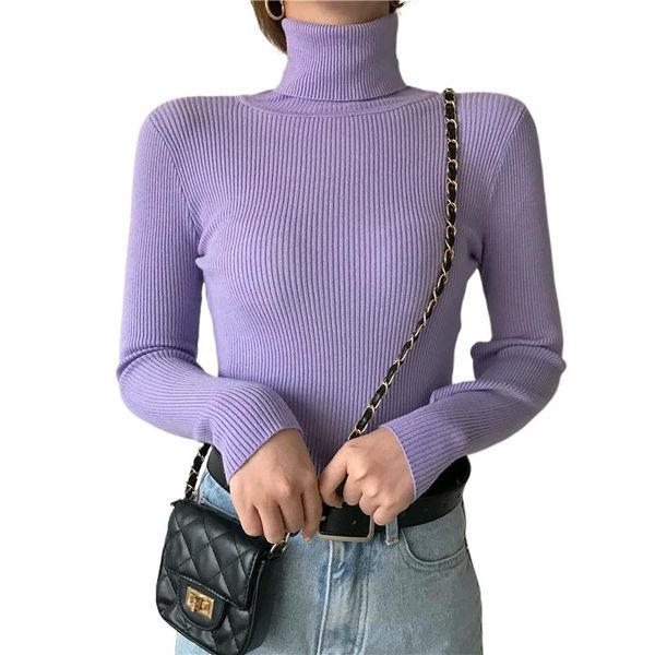 

women's sweaters 2021 winter turtleneck solid knitted women and pullovers slim elastic all match female pulls outwear, White;black