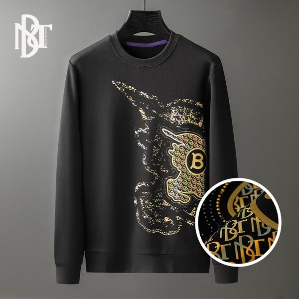 

men's sweater 2021 autumn and winter new colorful reflective flower burning drill round neck pullover long sve cloth fashion, Black