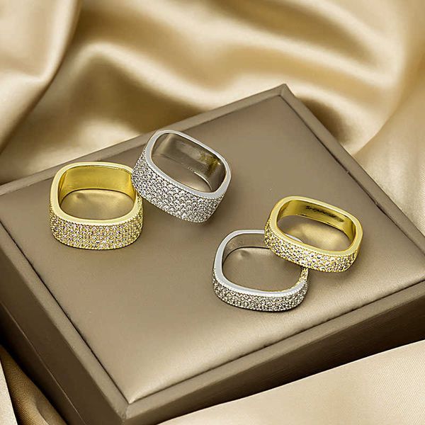 

2021 new trendy net red ins ring feminine micro inlaid square ring cool wind index finger ring jewelry, Golden;silver