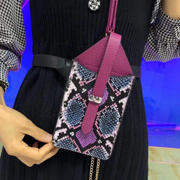 

phone wallet pouch embossed python pattern snake leather chain shoulder bag for iphone, Red;black