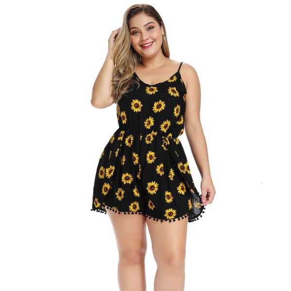 

h-8130# women's fashion suspender printing irregular jumpsuit shorts, Black;white