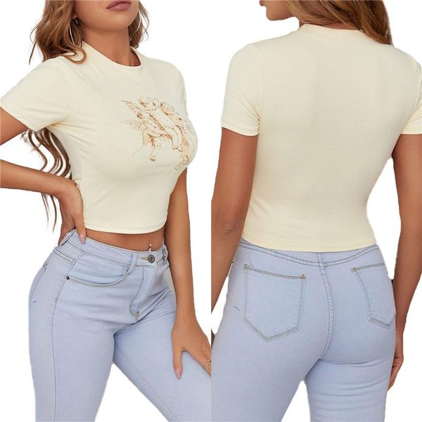 

women's tanks & camis women'f shirts for summer y2k 2021 fashion clothes cute graphic print brown crop tee t-shirt e girl clothing, White
