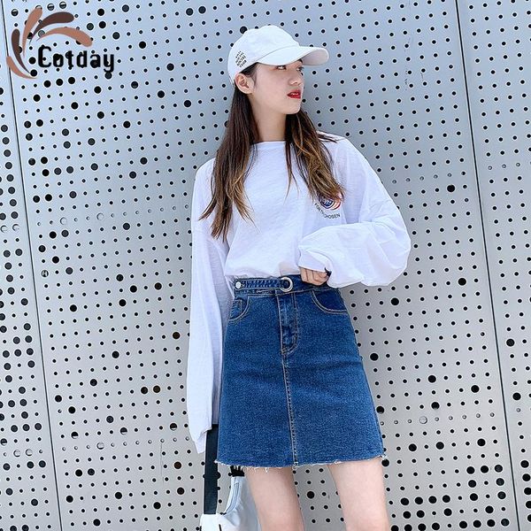 

women's jeans cotday formal 2021 thin denim skirt summer high waist slim anti light lined hip, Blue
