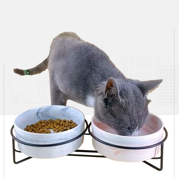 

dog bowls & feeders cute ceramic pet bowl neck protection food water feeder non-slip stand dish cats dogs iron supplies