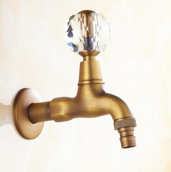 

bathroom sink faucets antique brass crystal handle extended mop pool taps wall mount single lever cold water faucet