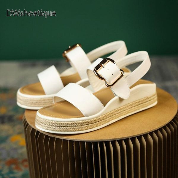 

sandals summer genuine leather women platform espadrilles flat, Black