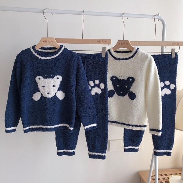 

pajamas autumn winter fleece thicken warm suit flannel children's clothing sleepwear set boy girl 12m-11y clothes home servic, Blue;red